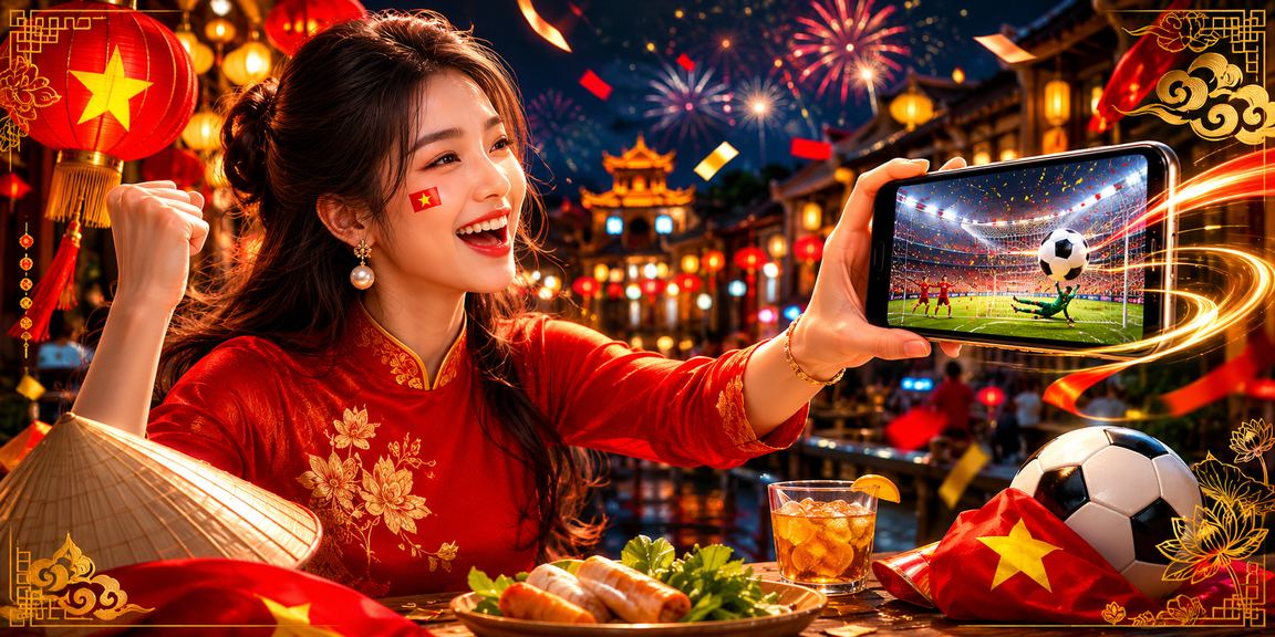 Người dùng Hà Nội xem kết quả casino trực tuyến trên điện thoại bên cạnh đèn lồng truyền thống